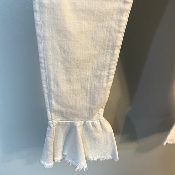 Frame Le Skinny De Jeanne White Flounce Flare Denim Jeans Mid Skinny Crop SZ 28 - Picture 15 of 16